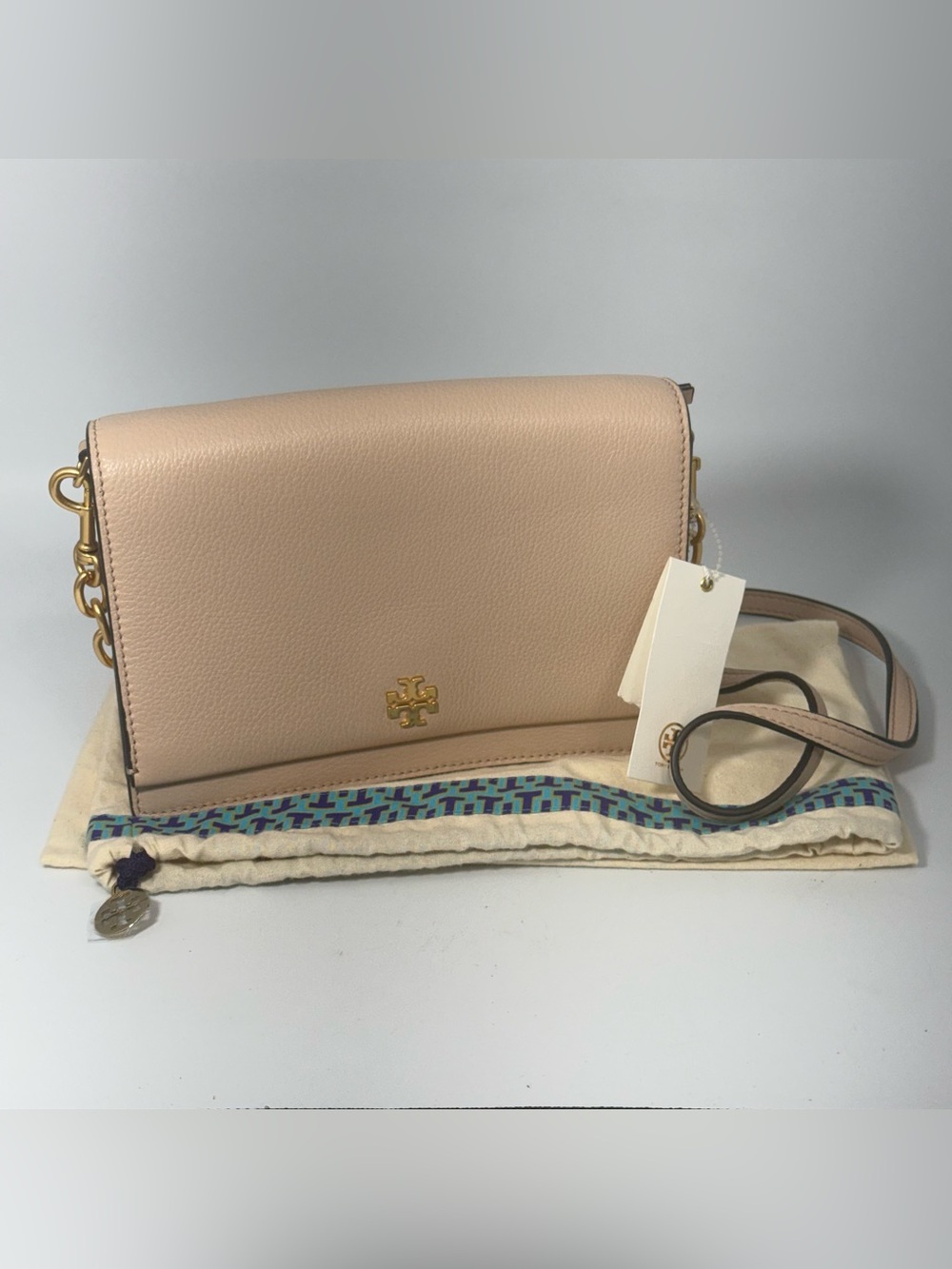 Tory Burch Georgia Pebbled Leather Crossbody Bag in Blush  NWT